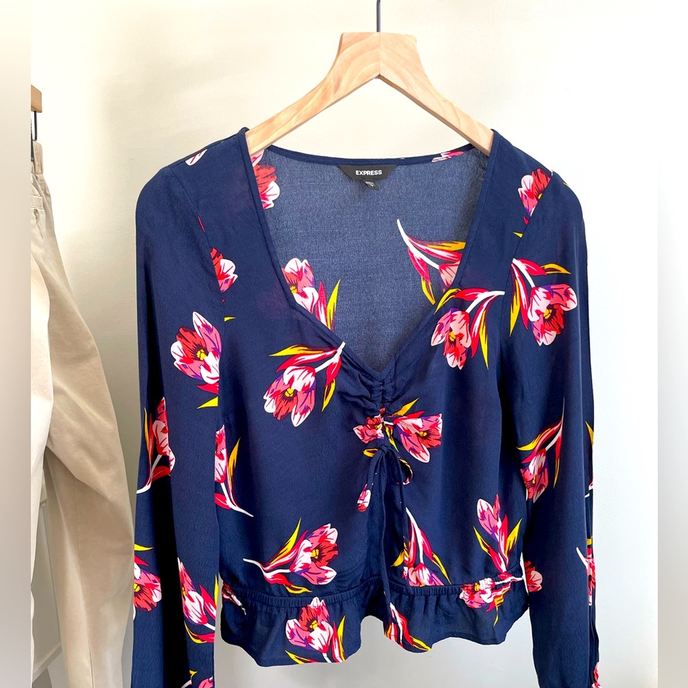 Express navy blue floral top